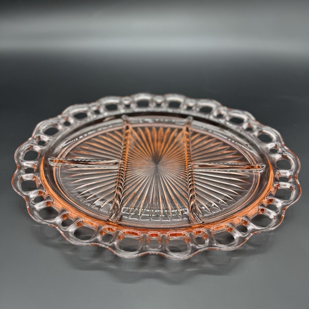 Anchor Hocking Old Colony Open Lace Pink Depression Glass 5-Part Divided Platter